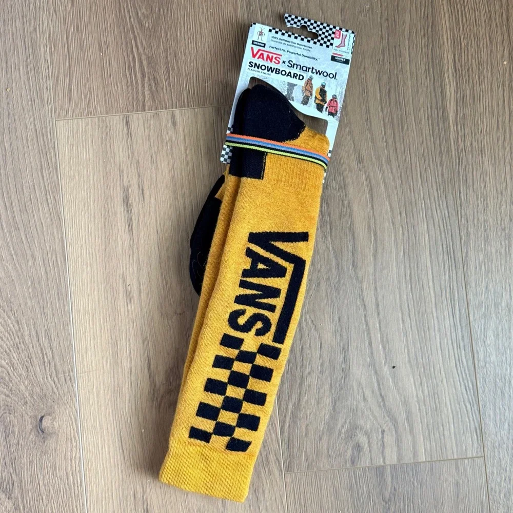 Vans x Smartwool Snowboard Socks Golden Yellow Checkerboard Merino Wool XL